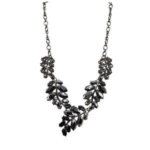 Ann Taylor Loft Black Rhinestone Leaf Statement Necklace With Adjustable Chain